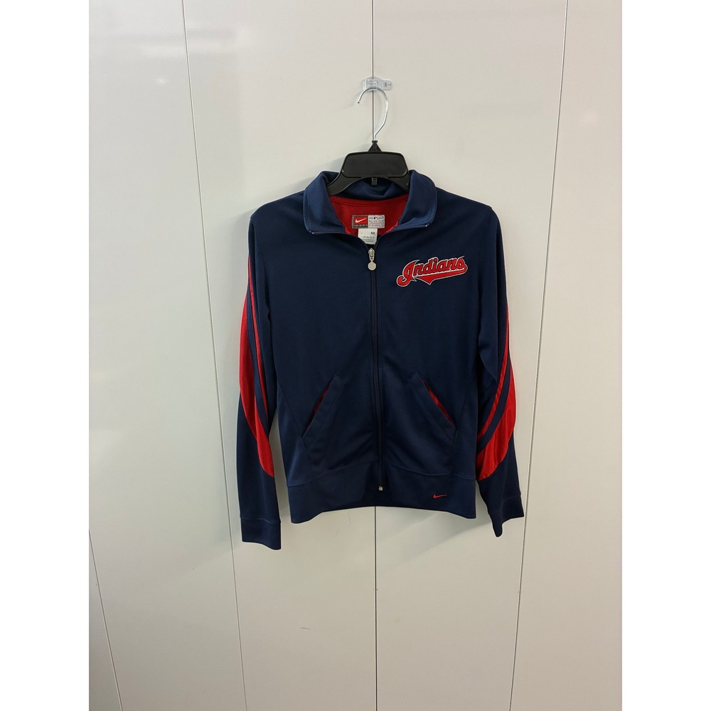 Nike MLB Cleveland Indians Track Jacket Mens Medium Navy Blue Full Zip Authentic